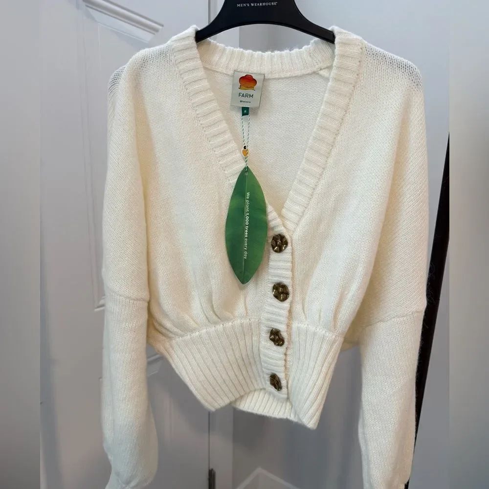 NWT Farm Rio Ribbed Goldtone-Buttoned Cardigan - Picture 4 of 6